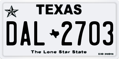 TX license plate DAL2703