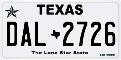 TX license plate DAL2726