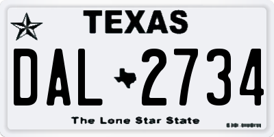TX license plate DAL2734