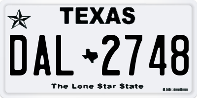 TX license plate DAL2748