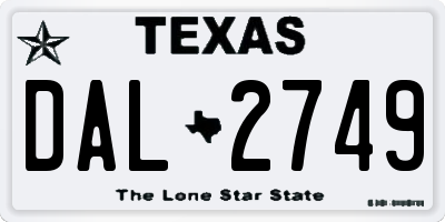 TX license plate DAL2749