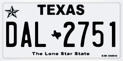 TX license plate DAL2751
