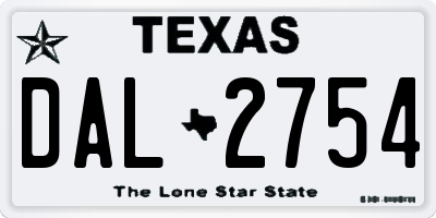 TX license plate DAL2754