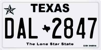 TX license plate DAL2847