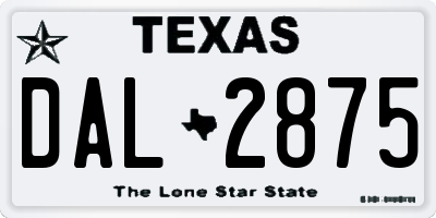 TX license plate DAL2875