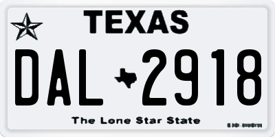 TX license plate DAL2918