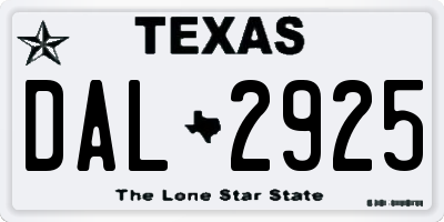 TX license plate DAL2925