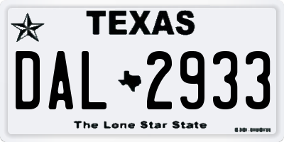 TX license plate DAL2933