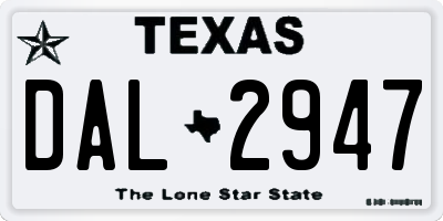 TX license plate DAL2947