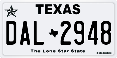 TX license plate DAL2948