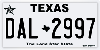 TX license plate DAL2997