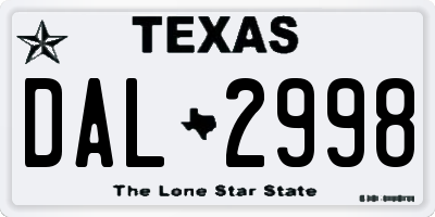 TX license plate DAL2998