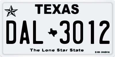 TX license plate DAL3012