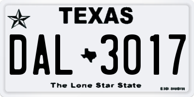TX license plate DAL3017