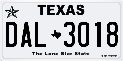 TX license plate DAL3018
