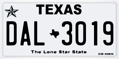 TX license plate DAL3019