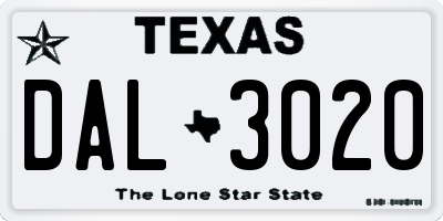TX license plate DAL3020