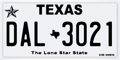 TX license plate DAL3021
