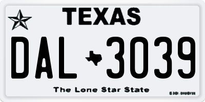 TX license plate DAL3039