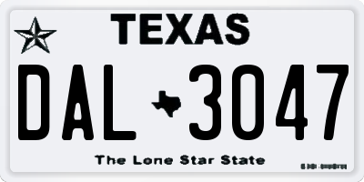 TX license plate DAL3047