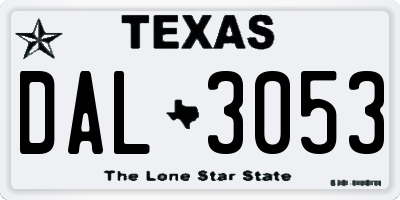 TX license plate DAL3053