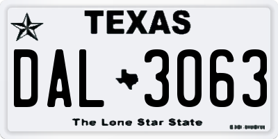 TX license plate DAL3063