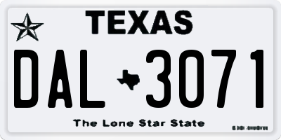 TX license plate DAL3071