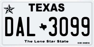 TX license plate DAL3099