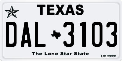 TX license plate DAL3103