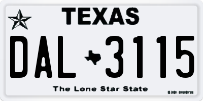 TX license plate DAL3115