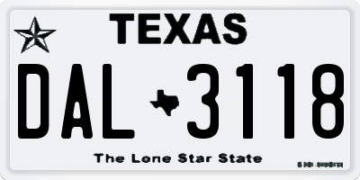 TX license plate DAL3118