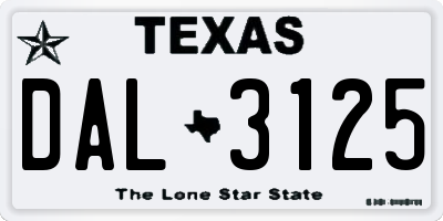 TX license plate DAL3125