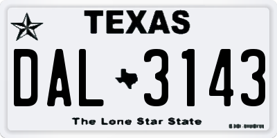 TX license plate DAL3143