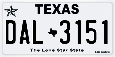 TX license plate DAL3151