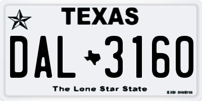 TX license plate DAL3160