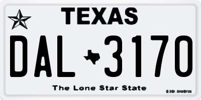 TX license plate DAL3170