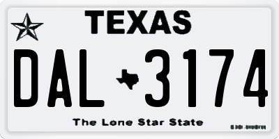 TX license plate DAL3174