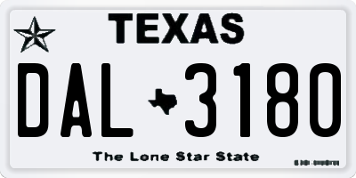 TX license plate DAL3180