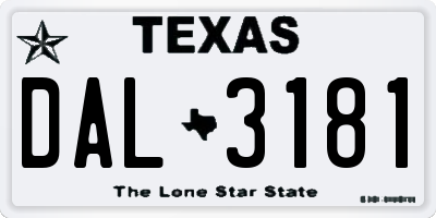 TX license plate DAL3181