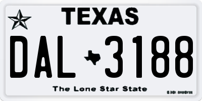 TX license plate DAL3188