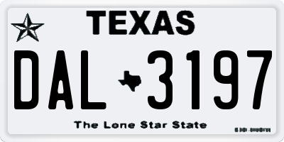 TX license plate DAL3197