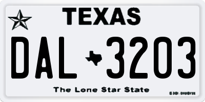 TX license plate DAL3203