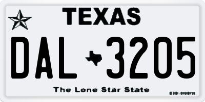 TX license plate DAL3205
