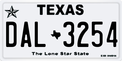 TX license plate DAL3254