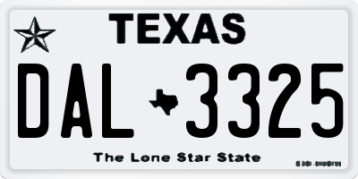 TX license plate DAL3325