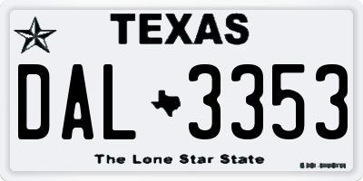 TX license plate DAL3353