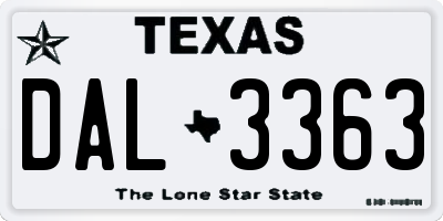 TX license plate DAL3363