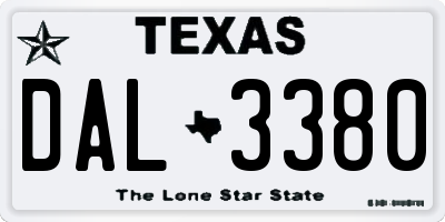 TX license plate DAL3380