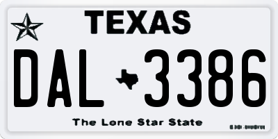 TX license plate DAL3386