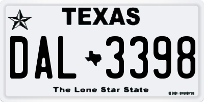 TX license plate DAL3398